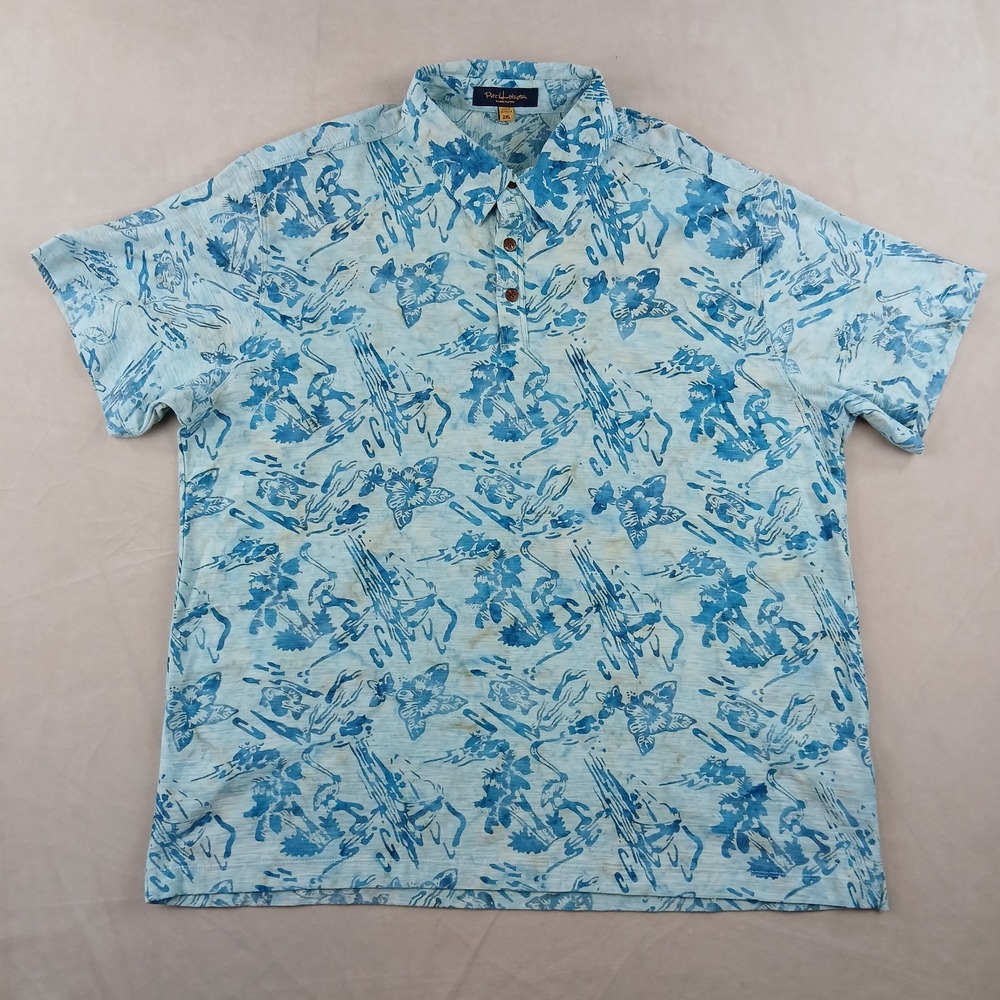 Pete Huntington 2XL Mens Polo‎ Shirt Tunic Pop Over Floral Hawaiian 24x27
